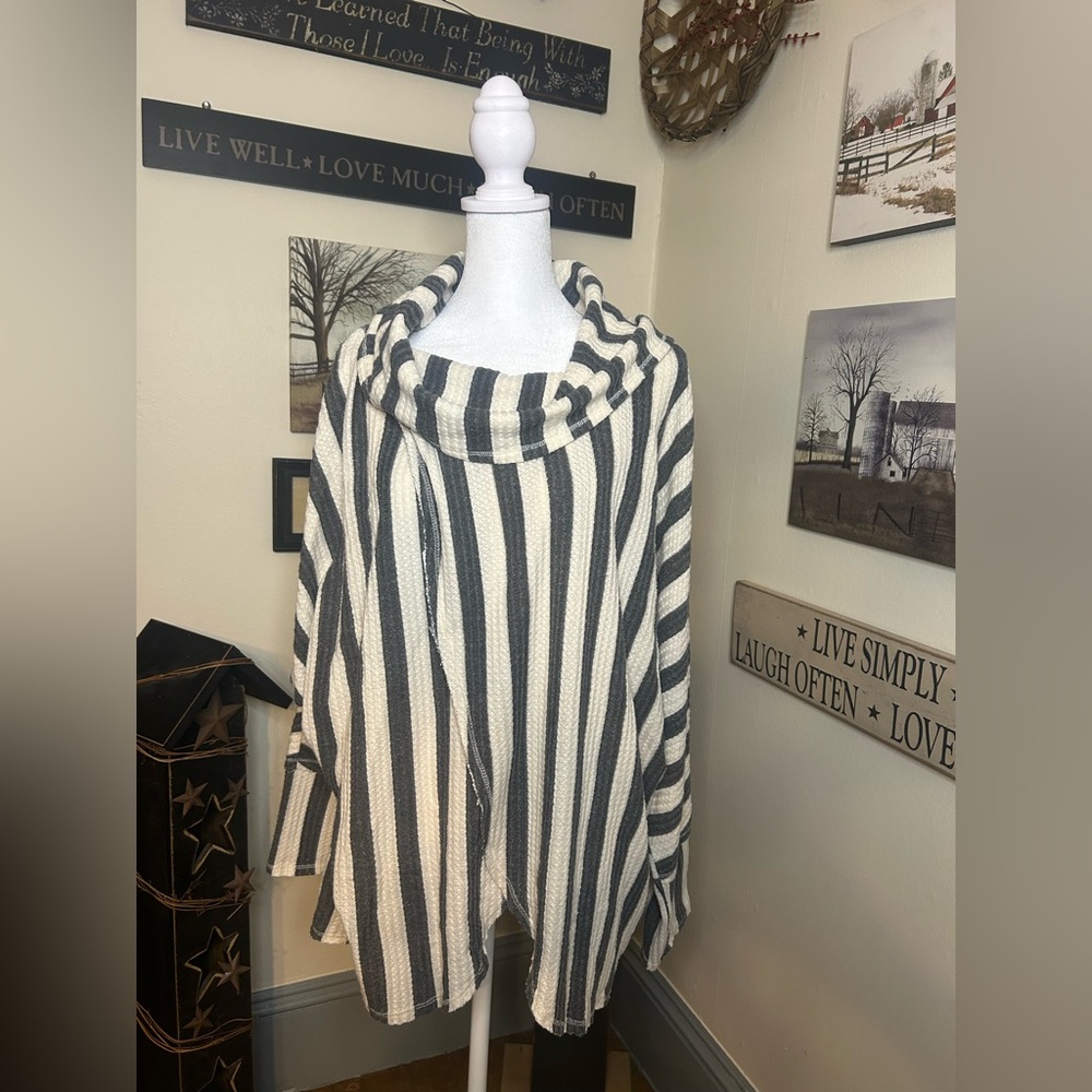 LuLaRoe Black and Cream Cowl Neck Sweater